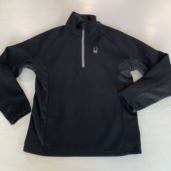 Spyder Jacket Adult Medium Black 1/4 Zip Pullover Fleece Mock Neck Logo Mens L - Picture 1 of 11